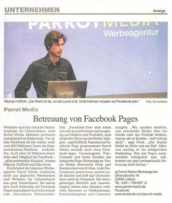 Die Wirtschaft: "Betreuung von Facebook Pages"