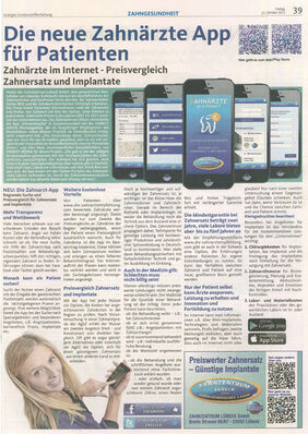 Lübecker Nachrichten: "Die neue Zahnärzte App für Patienten"