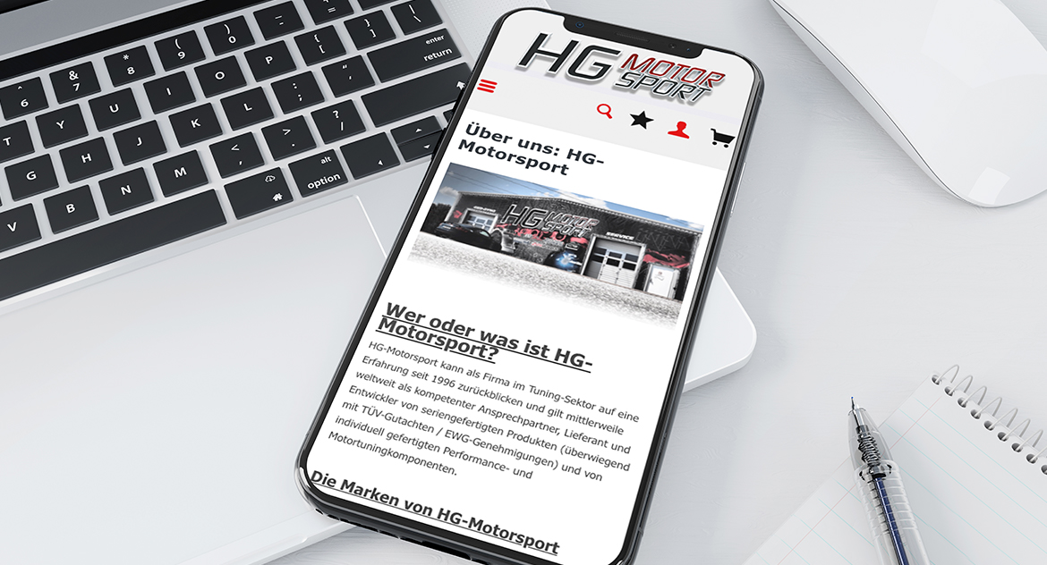 HG Motorsport Online-Shop Mobile Ansicht